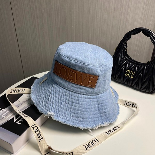 お出かけに最適♪ロエベ フレイド フィッシャーマン ハット 偽物 (デニム＆カーフ) loa20552